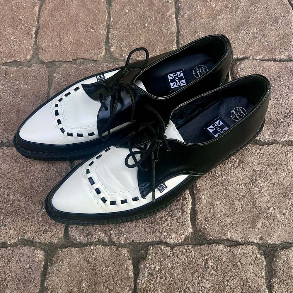 T.U.K. Black & White Leather Pointed Toe Creeper Shoes Men's US 11 UK 10